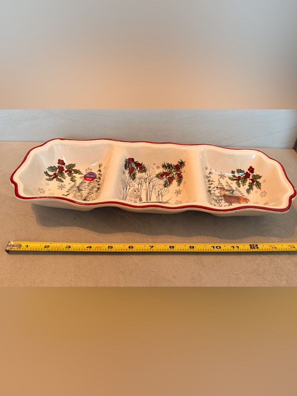 Better Homes & Gardens Heritage 3 Section Divided Server Winter Forest Ironstone - Picture 10 of 11